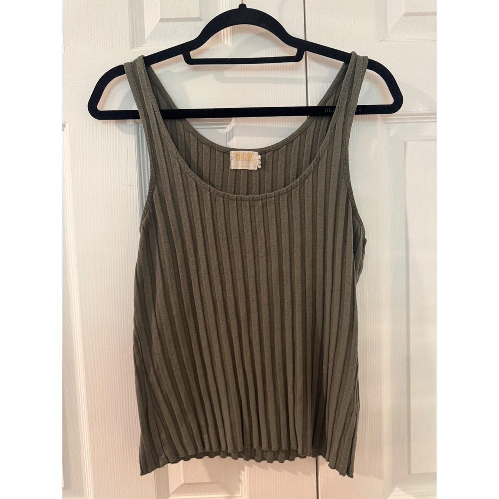 Nation LTD Women Olive Green Ribbed Knit Scoop Neck Tank Top Size Medium.